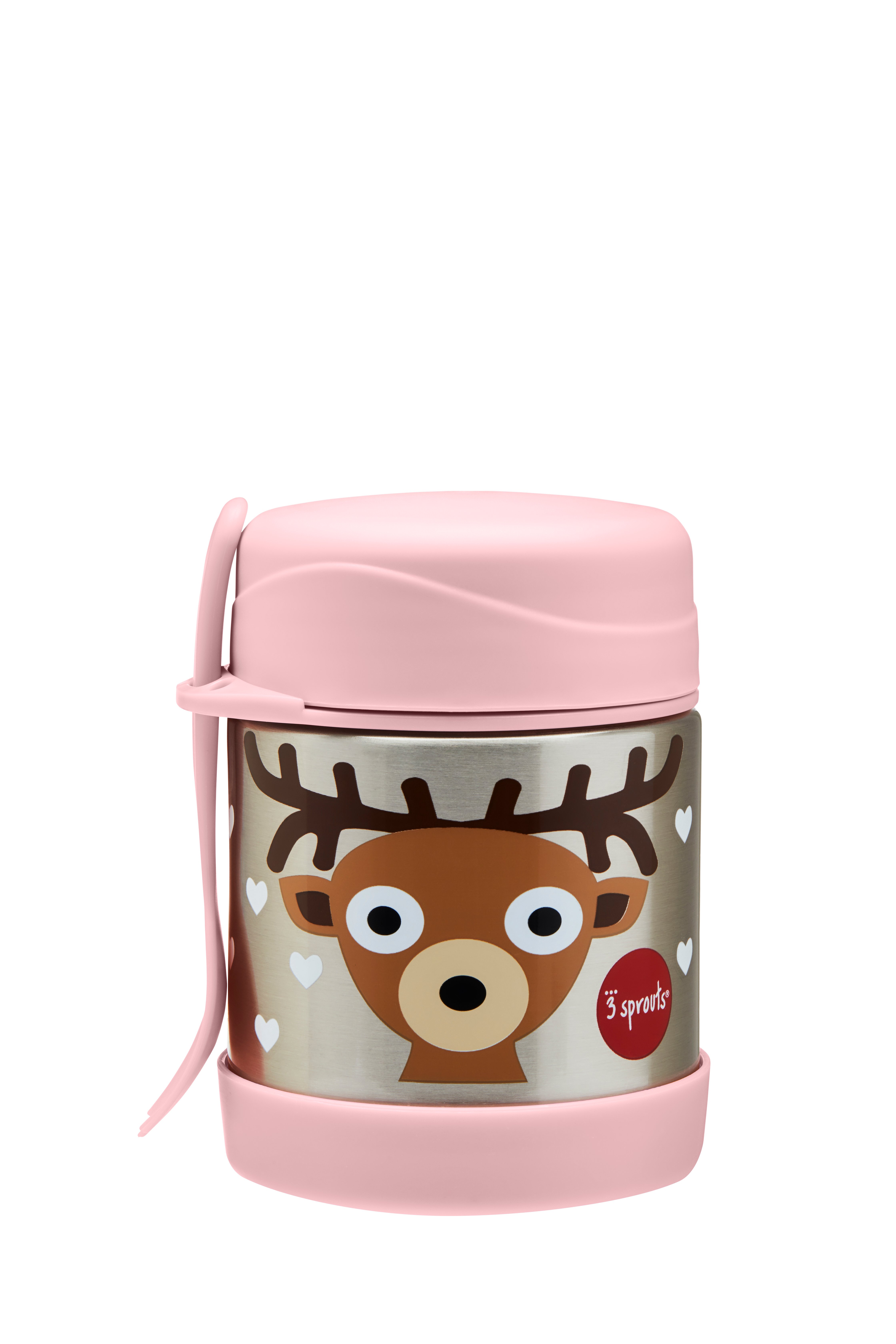 3 Sprouts - Stainless Steel Food Jar and Spork - Pink Deer - Baby og barn