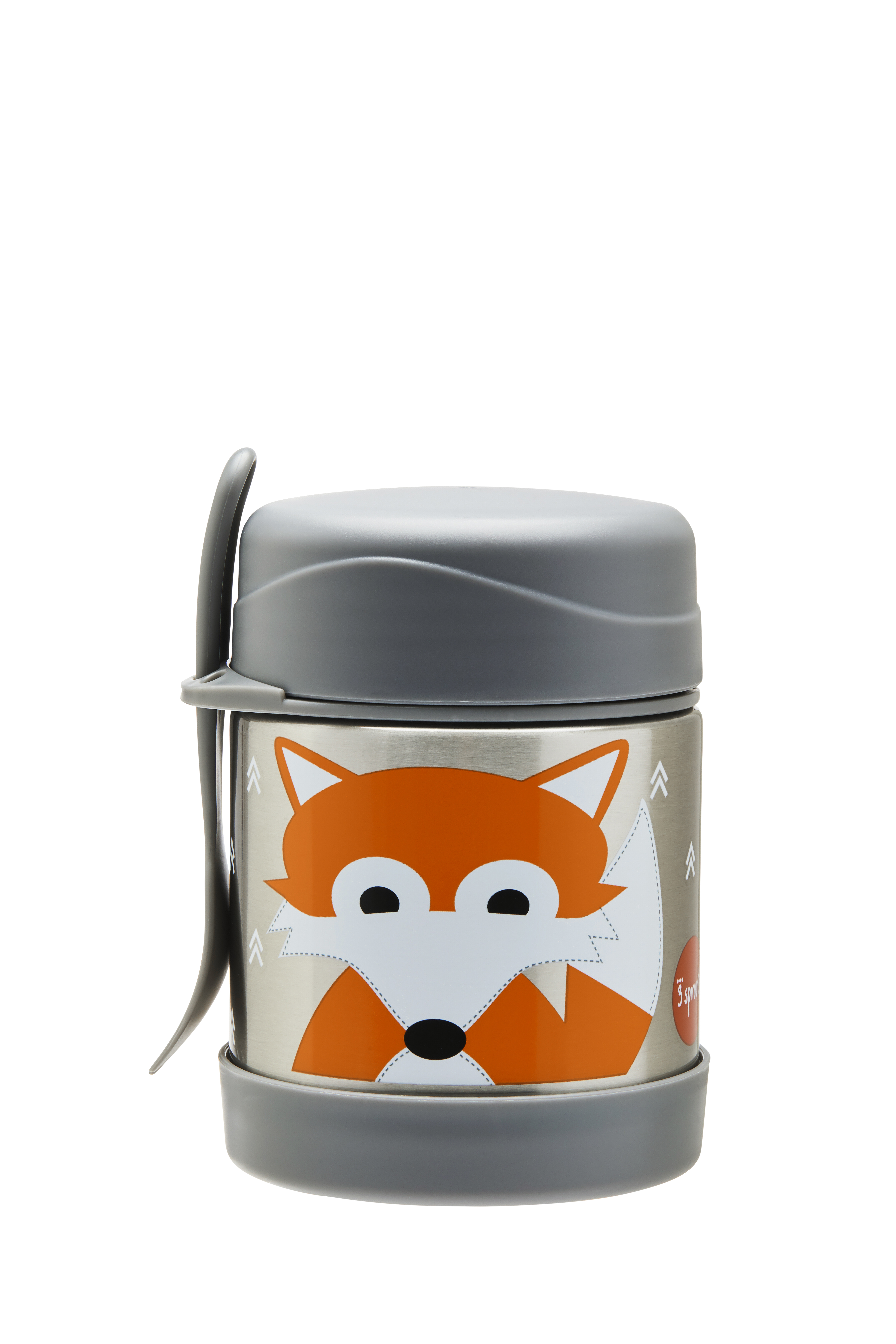 3 Sprouts - Stainless Steel Food Jar and Spork - Gray Fox - Baby og barn