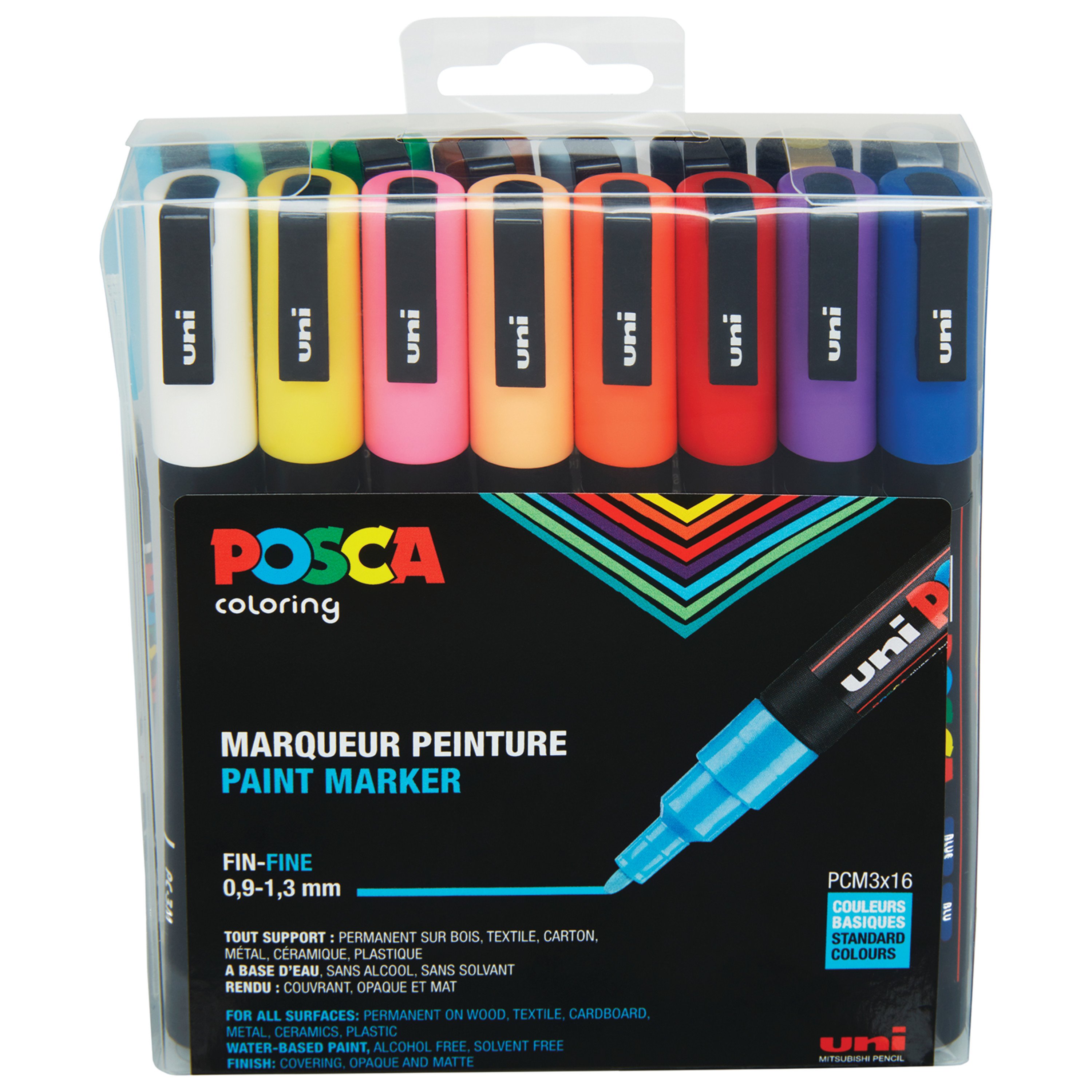 Posca - PC3M - Fine Tip Pen, 16 pc - Leker