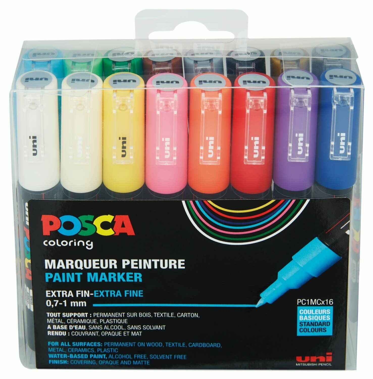 Posca - PC1MC - Extra Fine Tip Pen - Basic Colors, 16 pc - Leker