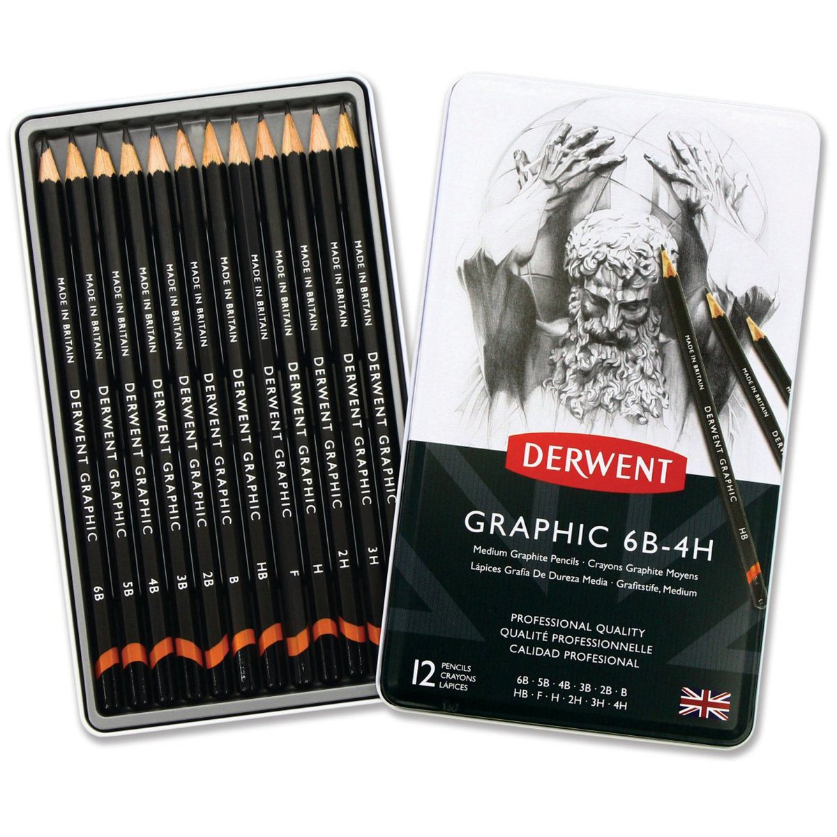 Derwent - Graphic Medium Pencils 6B-4HB (12 Tin) - Leker
