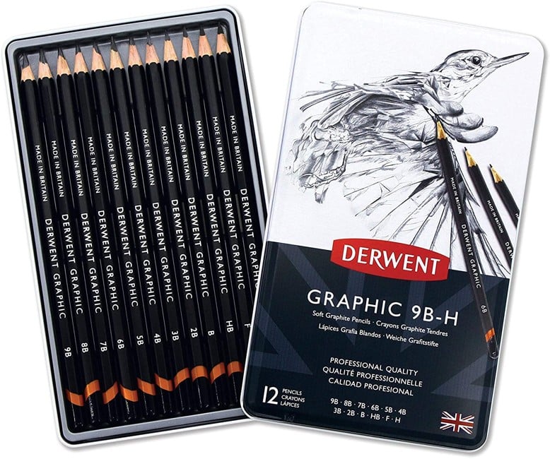 Derwent - Graphic Soft blyanter, 12 stk i metalæske