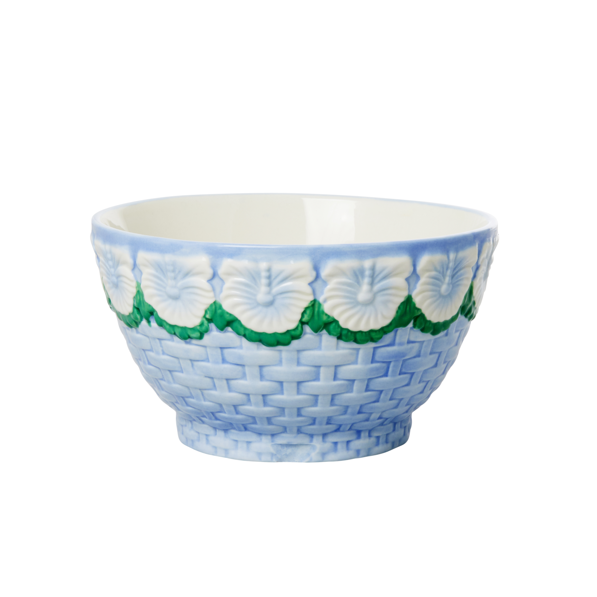 Rice - Ceramic Bowl with Embossed Flower Design - Blue