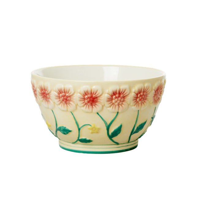 Rice - Keramik Skål m. Blomster Design - Creme