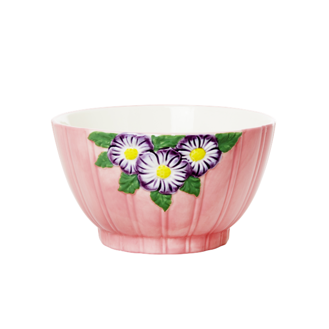 Rice - Keramik Skål m. Blomster Design - Pink