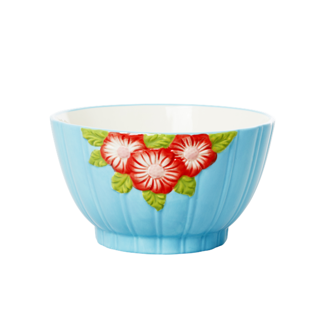 Rice - Keramik Skål m. Blomster Design - Mint