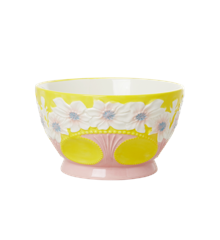 Rice - Ceramic Bowl with Embossed Flower Design - Yellow