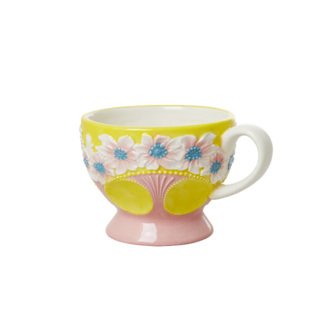 Rice - Ceramic Mug - Embossed Yellow Flower Design
