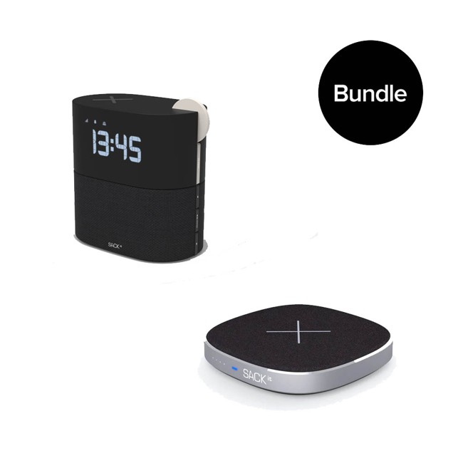zzSACKit - WAKEit Clock Radio Pearl + CHARGEit Care power bank & wireless charger