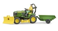 Bruder - bworld John Deere Rasentraktor mit Anhänger und Gärtner (62104)