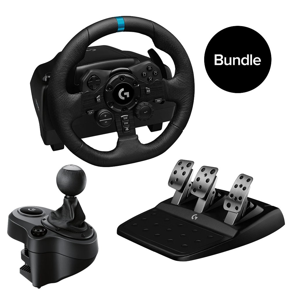  Logitech G Logitech G923 Racing Wheel and Pedals, TRUEFORCE  Force Feedback Driving Force Shifter - Real Leather, For PS5, PS4, PC, Mac  - Black : Video Games