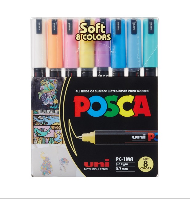 Posca - PC1MR - Extra Fine Tip Pen - Soft Colors, 8 pc