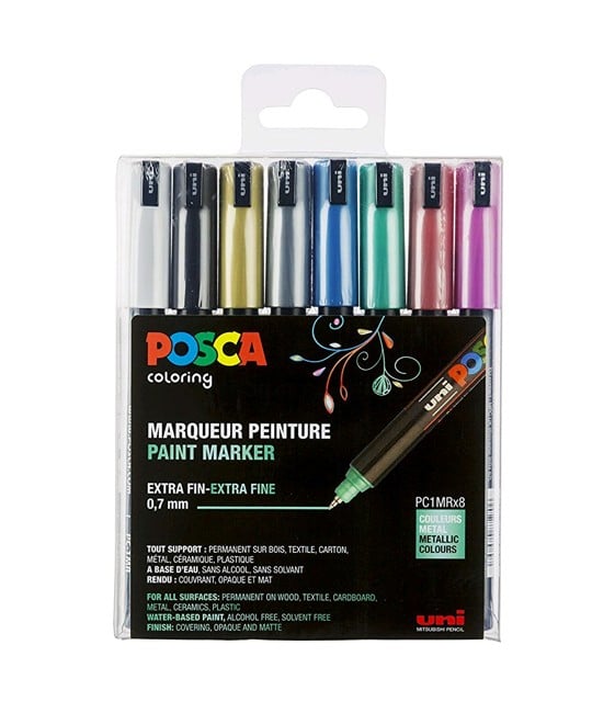 Posca - PC1MR - Extra Fine Tip Pen - Metallic Colors, 8 pc