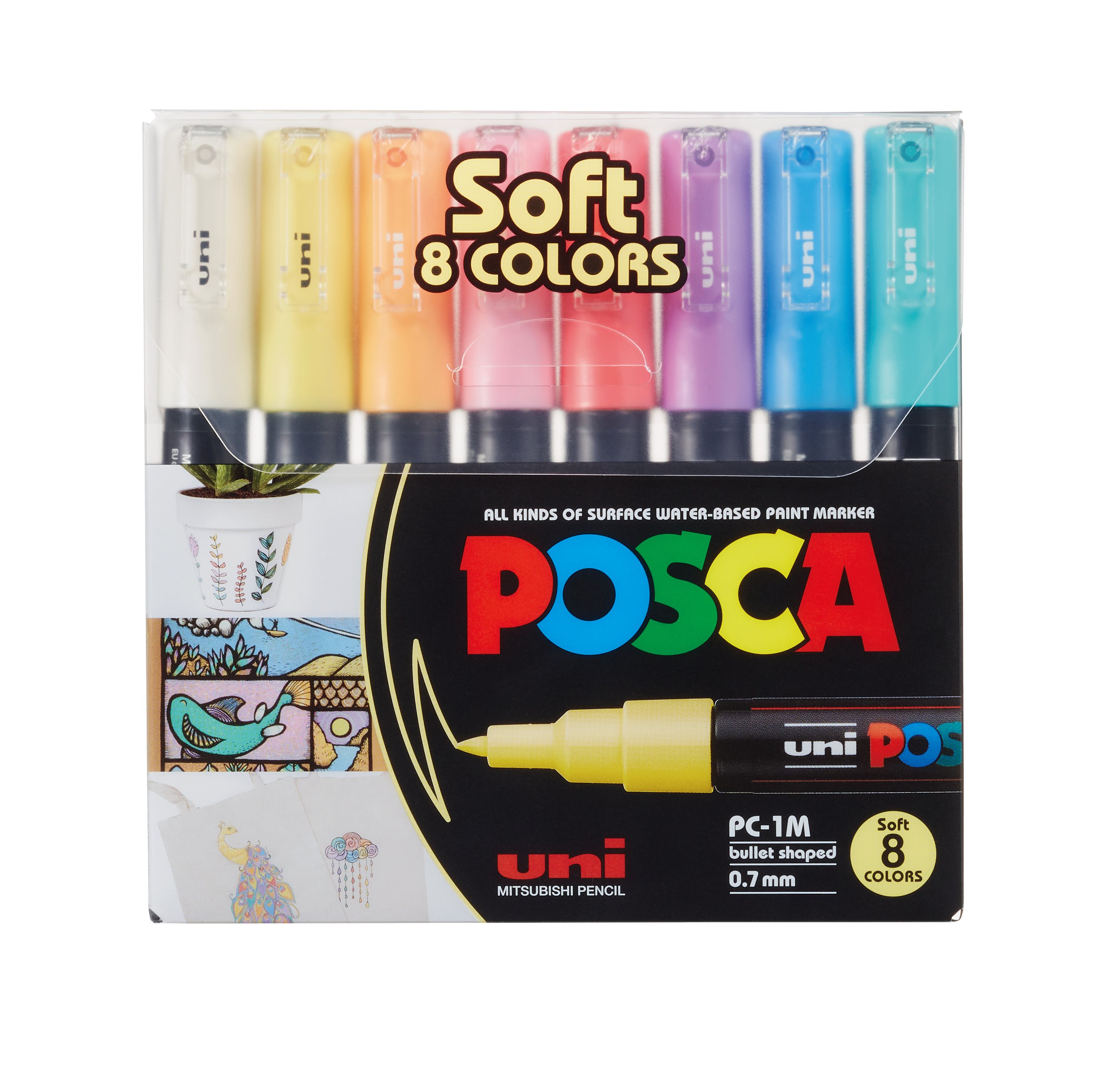 Posca - PC1MC - Extra Fine Bullet Tip Pen - Soft Colors, 8 pc - Leker