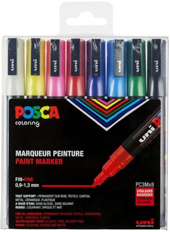 Posca - PC3M - Fin Tip Pen - Basisfarver, 8 stk