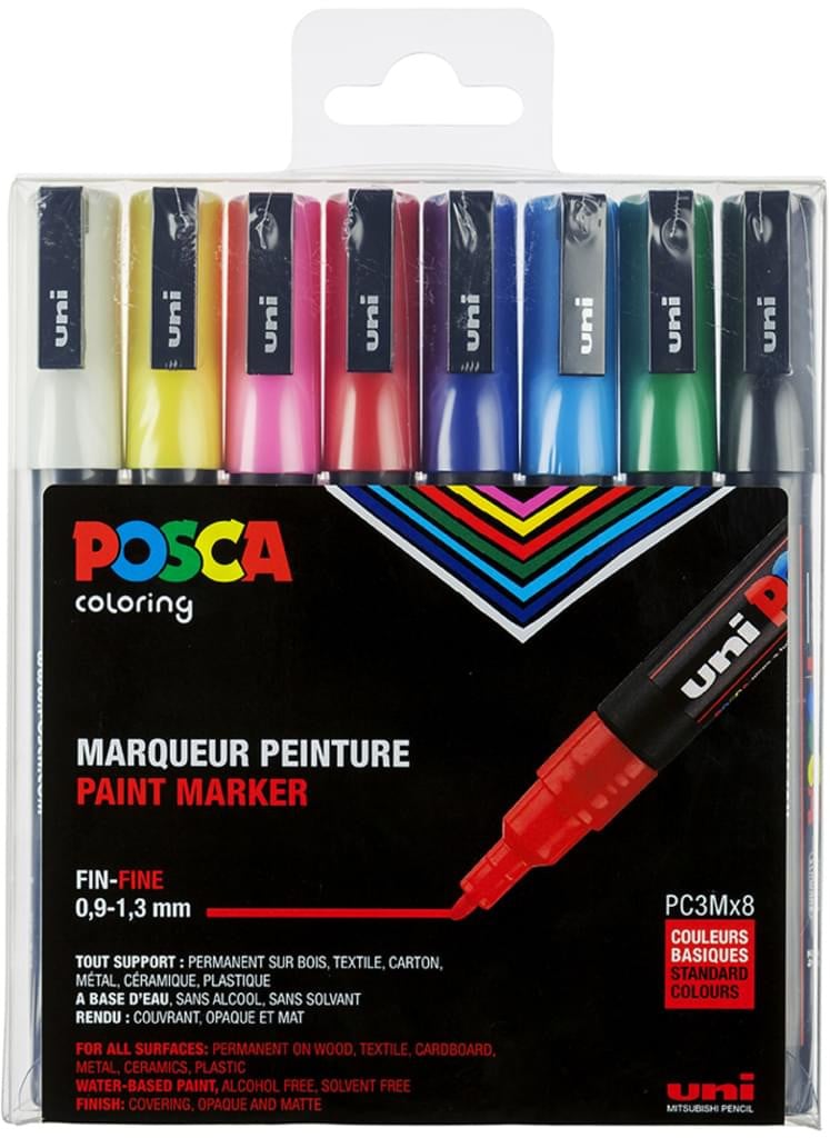 Posca - PC3M - Fine Tip Pen - Basic Colors, 8 pc - Leker