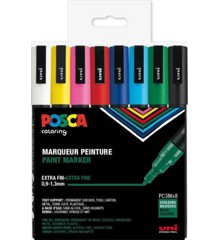 Posca - PC3M - Fine Tip Pen - Basic Colors, 8 pc