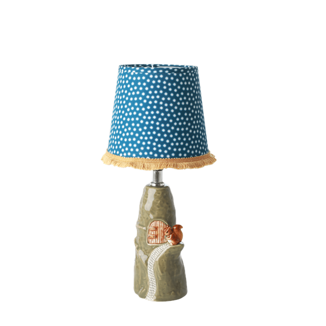 Rice - Keramik Lampe m. EgernSquirrel - inkl Lampeskærm - Lille