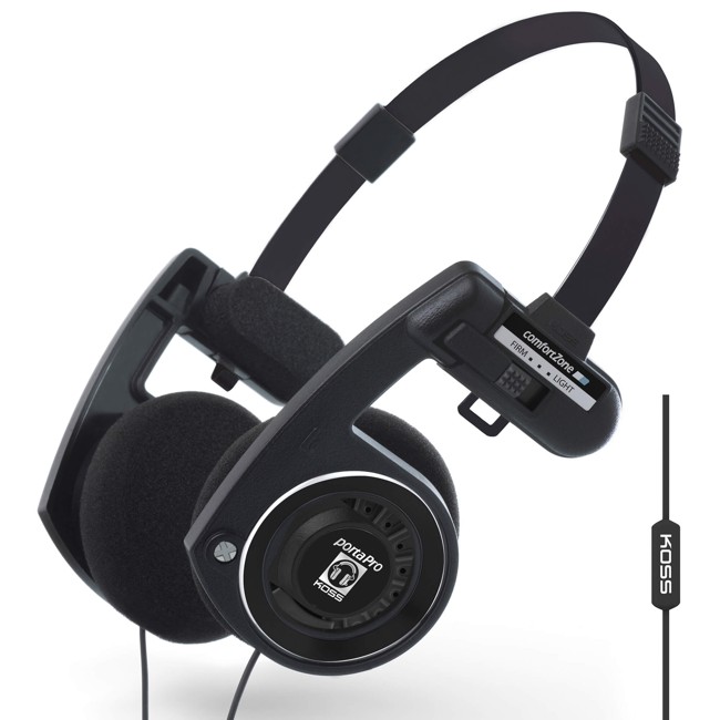 Koss - PortaPro Remote On-Ear Headset, Korkealaatuinen Ääni ja Sisäänrakennettu Kaukosäädin