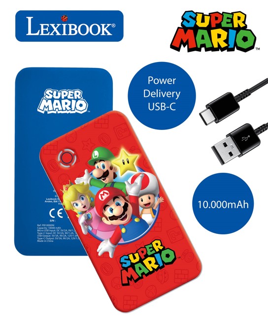 Lexibook - Super Mario 10.000 mAh Fast Charging Power Bank (PB10000NI)
