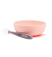 Nattou - Bowl & Spoon Soft Silicone - Pink / Eggplant