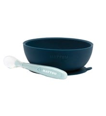 Nattou - Bowl & Spoon Soft Silicone - Green / Navy