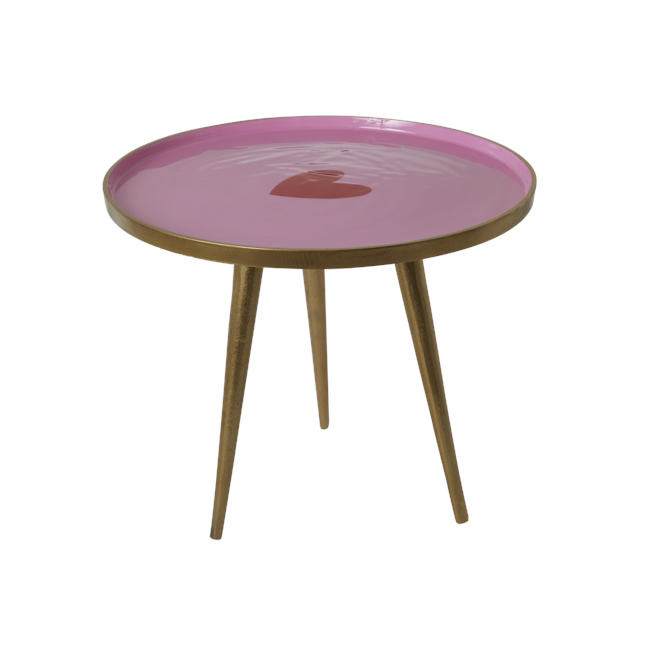 Rice - Round Metal Side Table Small - Pink with Heart