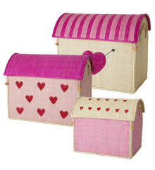 Rice - Large Set of 3 Toy Baskets - Hearts