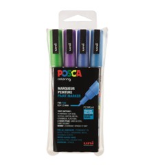 Posca - PC3M - Fine Tip Pen - Glitter blue, 4 pc