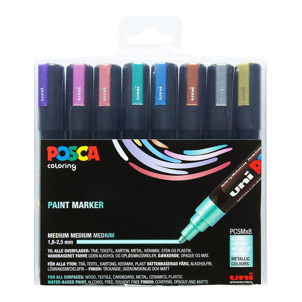 Posca - PC5M - Medium Tip Pen - Metallic colors, 8 pc - Leker