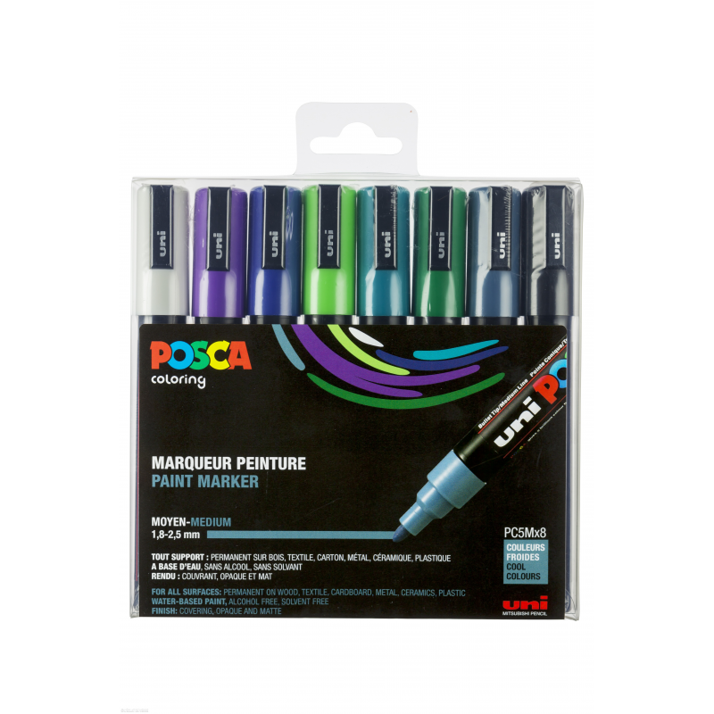 Posca - PC5M - Medium Tip Pen - Cool colors, 8 pc - Leker