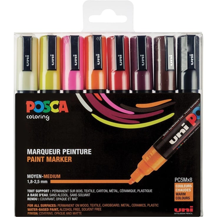 Posca - PC5M - Medium Tip Pen - Warm colors, 8 pc - Leker