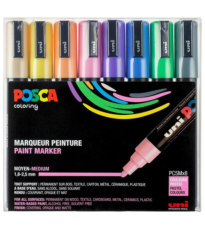 Posca - PC5M - Medium Tip Pen - Pastel colors, 8 pc - Leker
