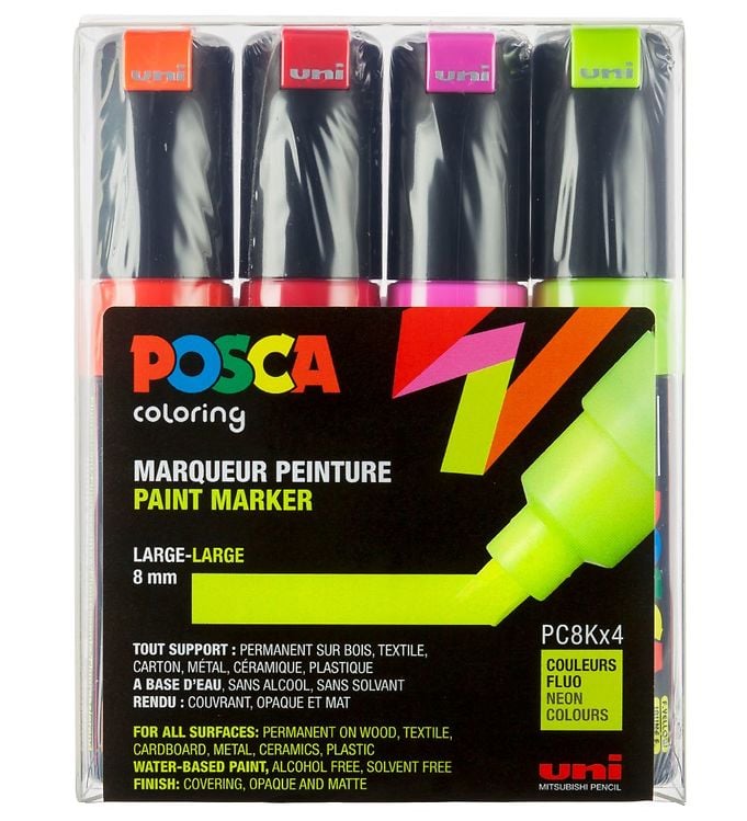 Posca - PC8K - Broad Tip Pen - Neon colors, 4 pc - Leker