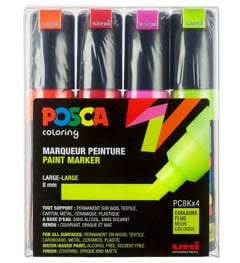 Posca - PC8K - Broad Tip Pen - Neon farver, 4 stk