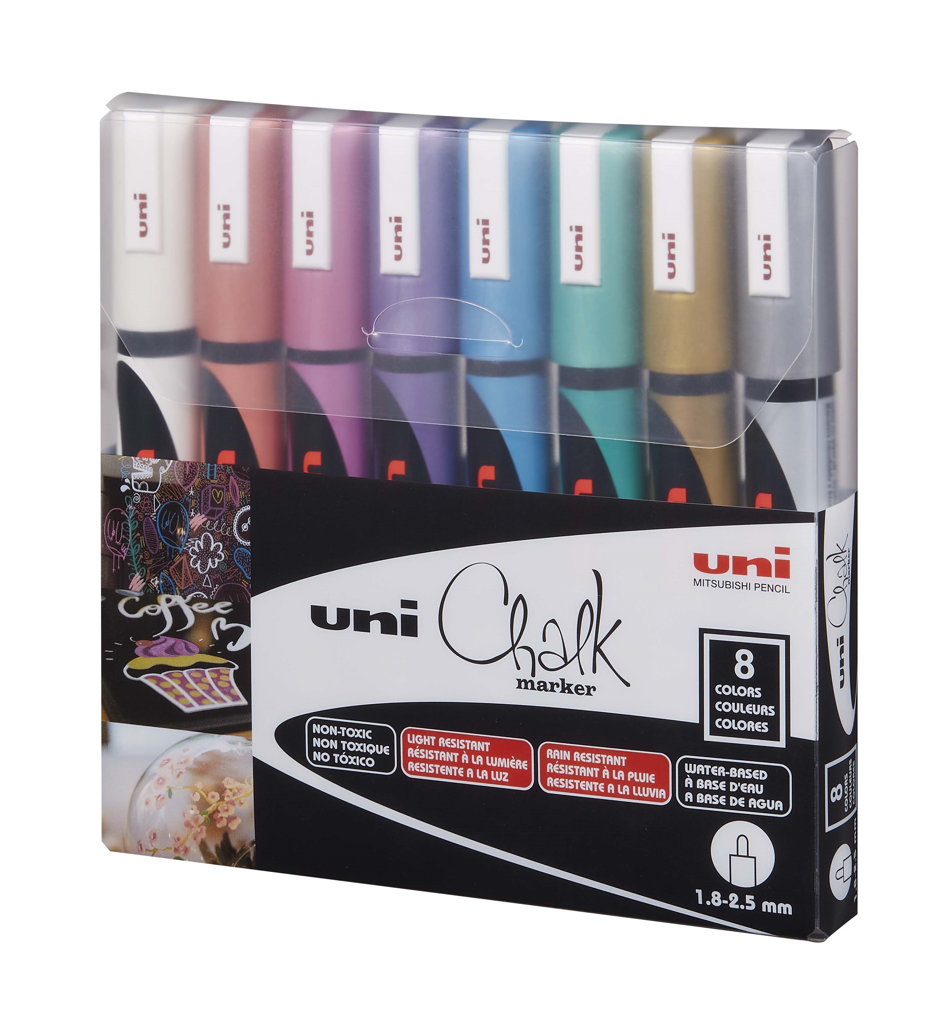 Uni - Chalkmarker 5M - Metallic colors, 8 pc - Leker