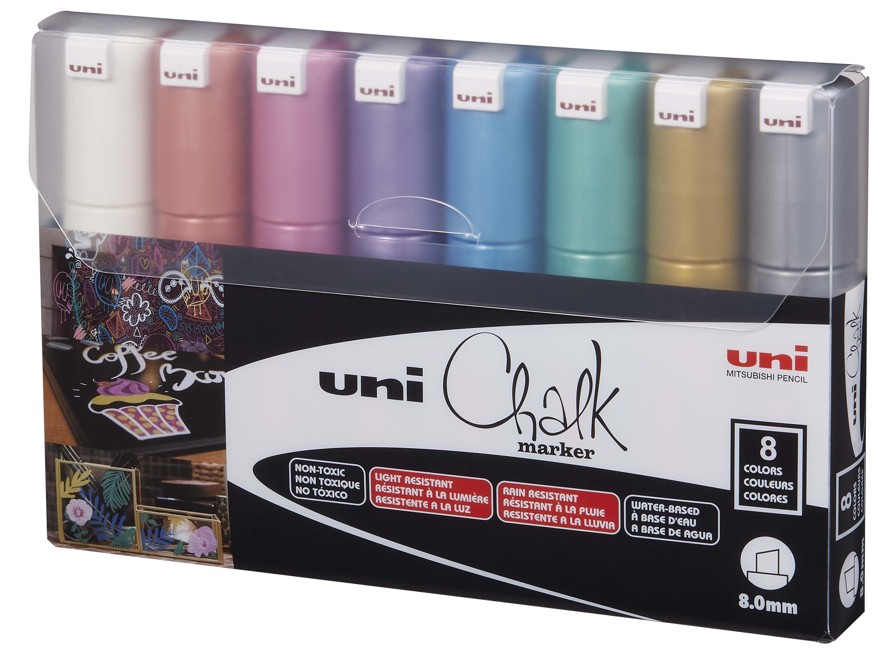 Uni - Chalkmarker 8M - Metallic farver, 8 stk