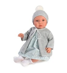 Asi - Leonora baby doll in blue flowerprint dress and grey jacket