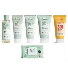 Derma - Eco Baby Shampoo/Bad 150 ml + Oile 150 ml + Creme 100 ml + Salve 100 ml + Sollotion SPF 30 150 ml + Vådservietter 64 stk