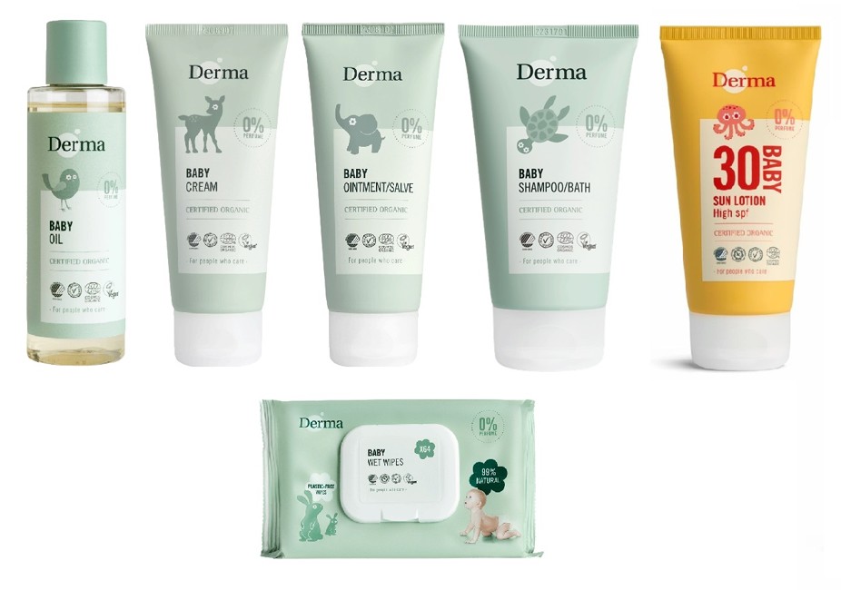 Derma - Eco Baby Shampoo/Bath 150 ml + Oil 150 ml + Cream 100 ml + Ointment 100 ml + Sun Lotion SPF 30 150 ml + Wet Wipes 64 pcs