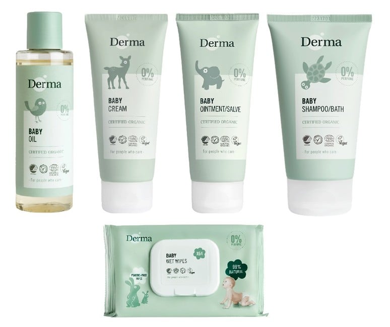 Derma - Eco Baby Shampoo/Bad 150 ml + Oile 150 ml + Creme 100 ml + Salve 100 ml + Vådservietter 64 stk