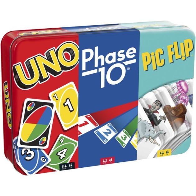Mattel Games - UNO, Phase 10  and Pic Flip  Bundle Tin (GWP96)