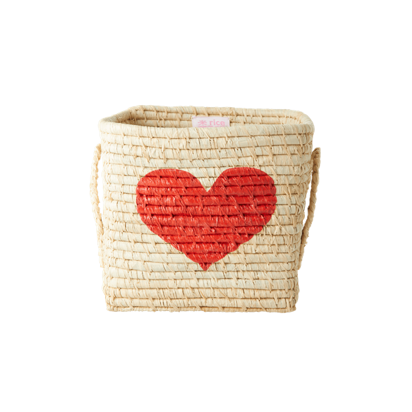 Rice - Small Square Raffia Basket - Heart