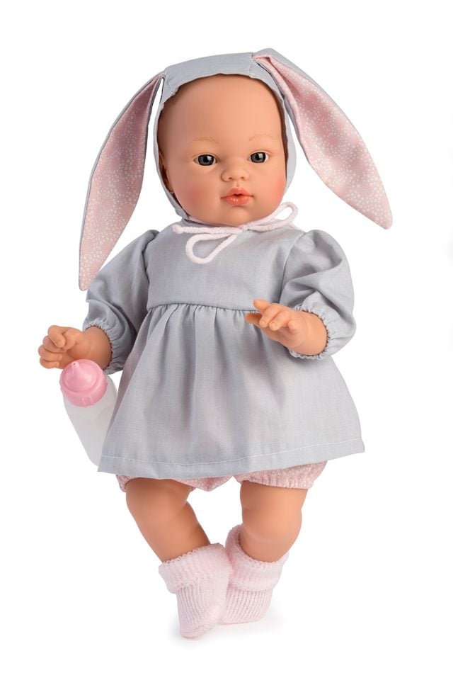Asi dolls - Koke doll in gray dress with a hood with rabbit ears