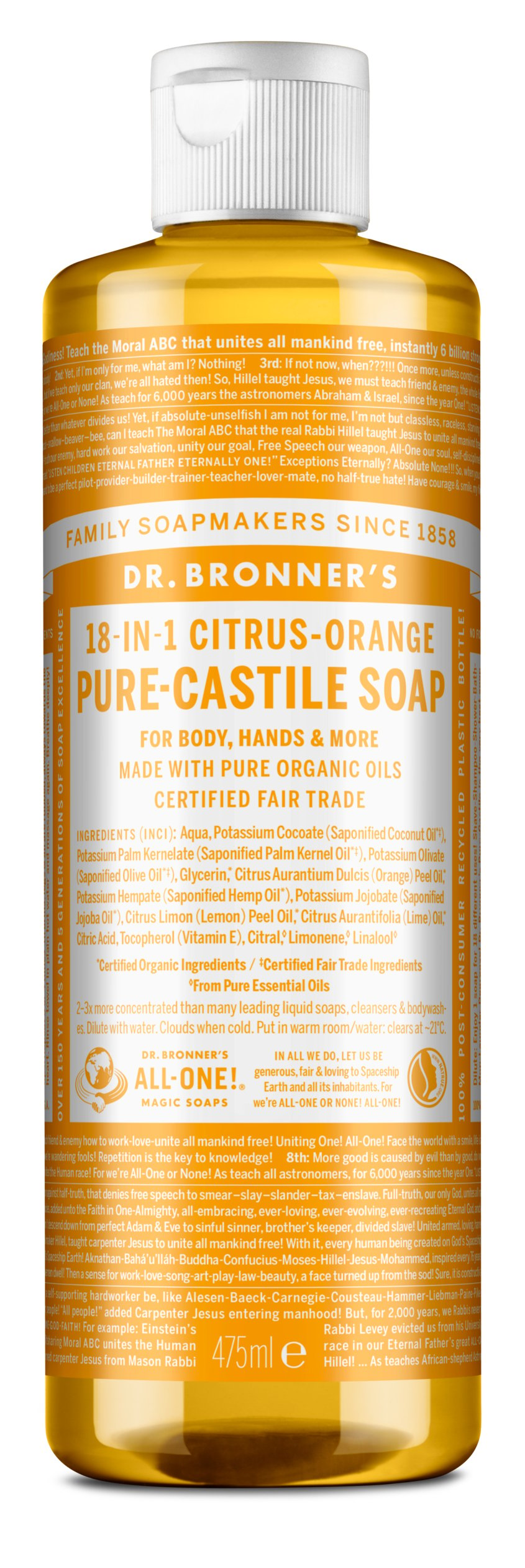 Dr. Bronner's - Pure Castile Liquid Soap Citrus Orange 475 ml - Skjønnhet