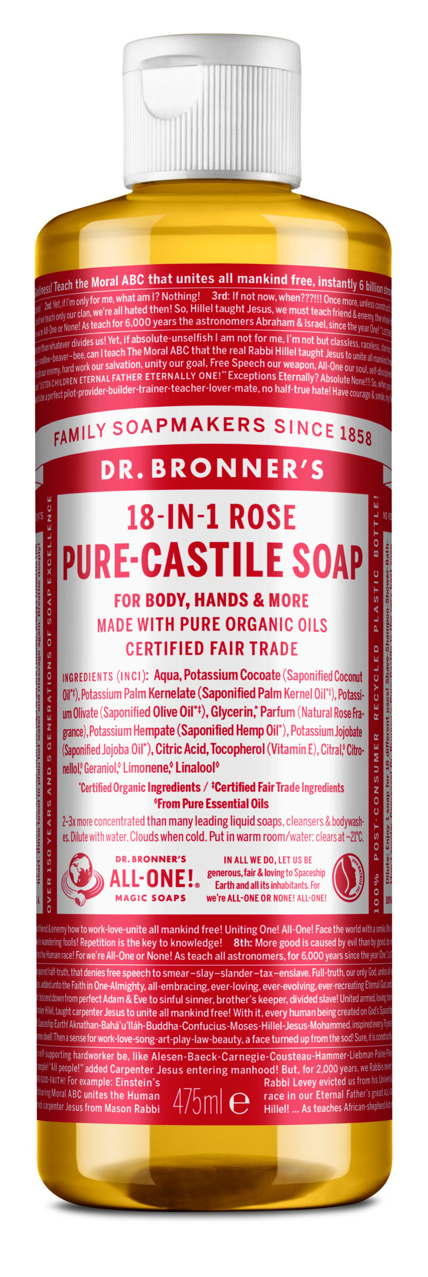 Dr. Bronner's - Pure Castile Liquid Soap Rose 475 ml - Skjønnhet