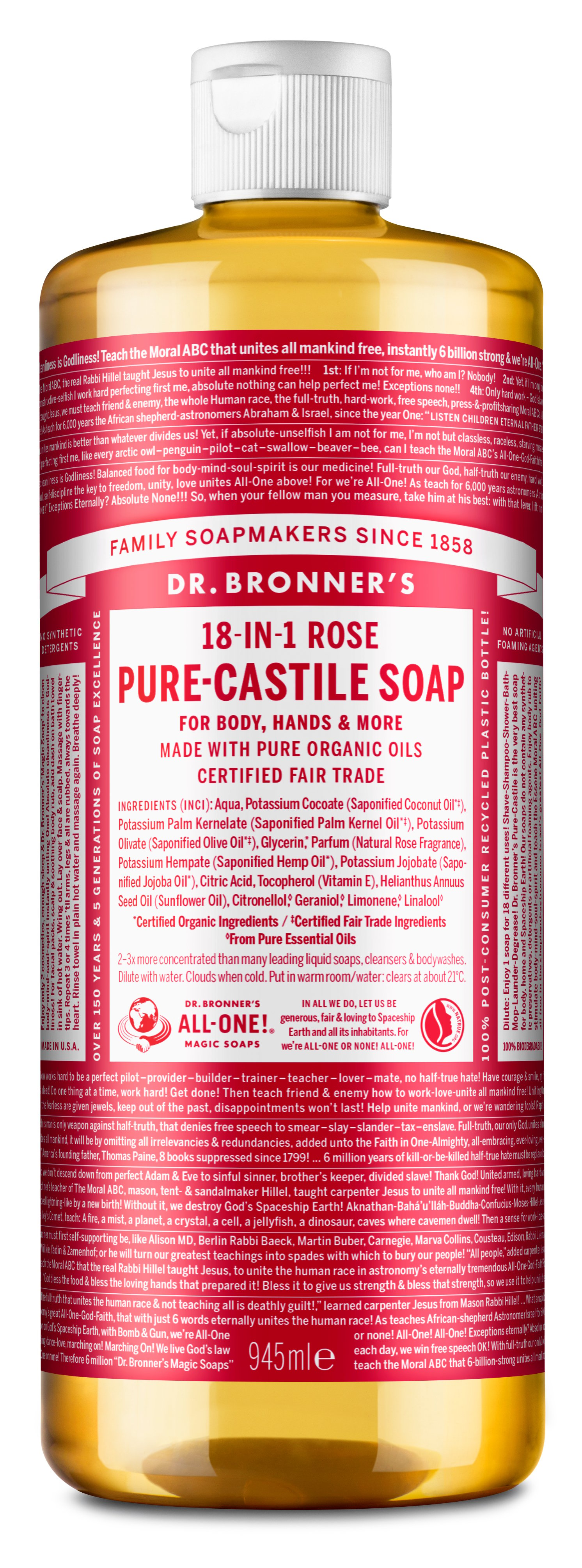 Dr. Bronner's - Pure Castile Liquid Soap Rose 945 ml - Skjønnhet
