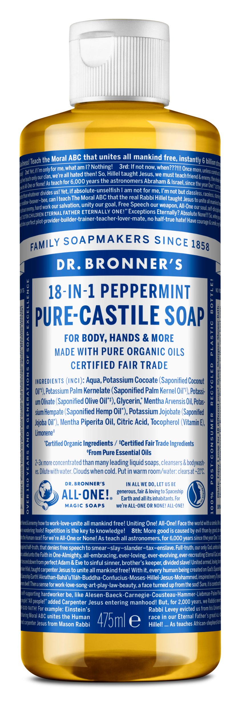 Dr. Bronner's - Pure Castile Liquid Soap Peppermint 475 ml - Skjønnhet