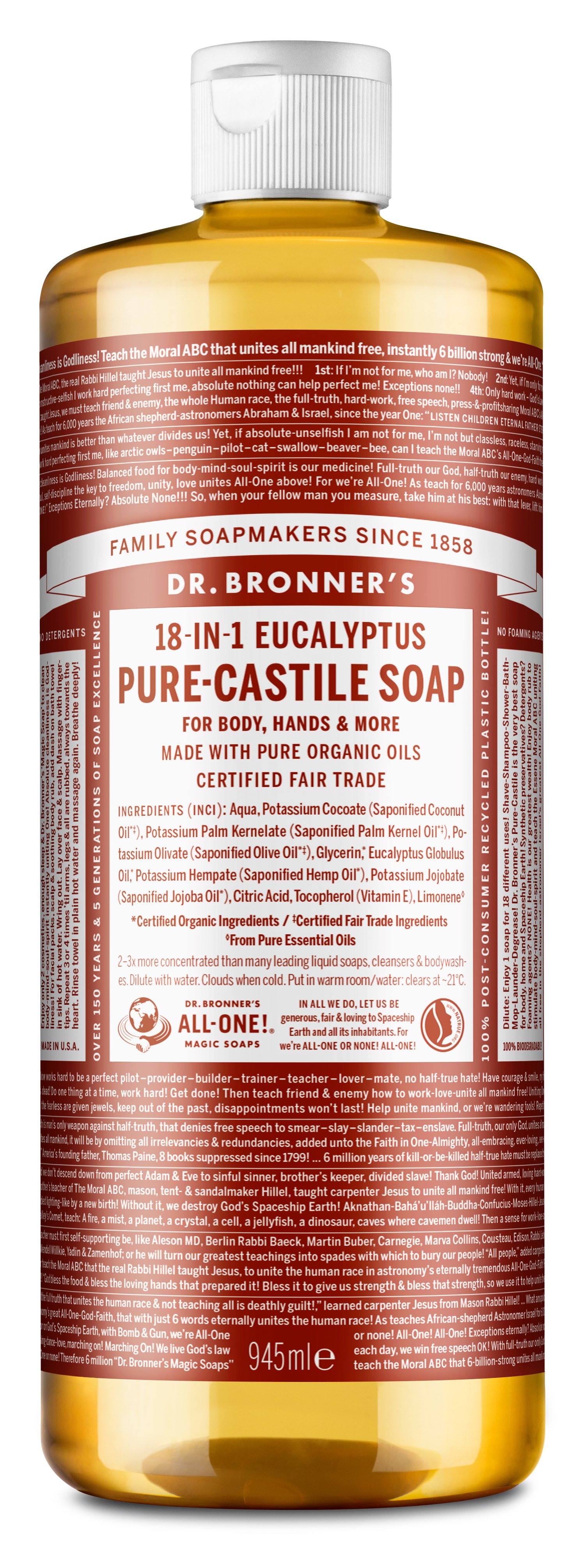 Dr. Bronner's - Pure Castile Liquid Soap Eucalyptus 945 ml - Skjønnhet