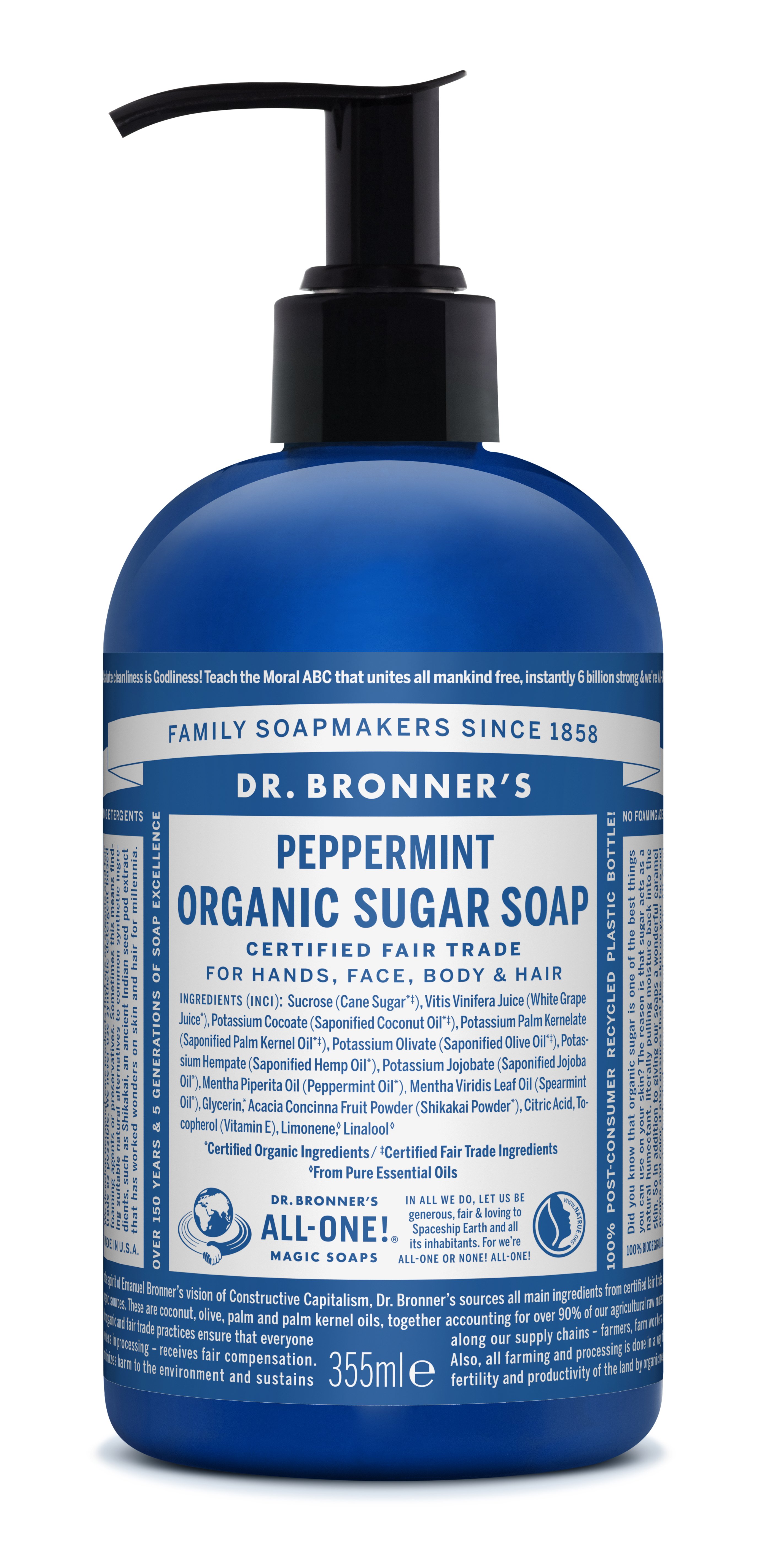Dr. Bronner's - Organic Sugar Soap Peppermint 355 ml - Skjønnhet